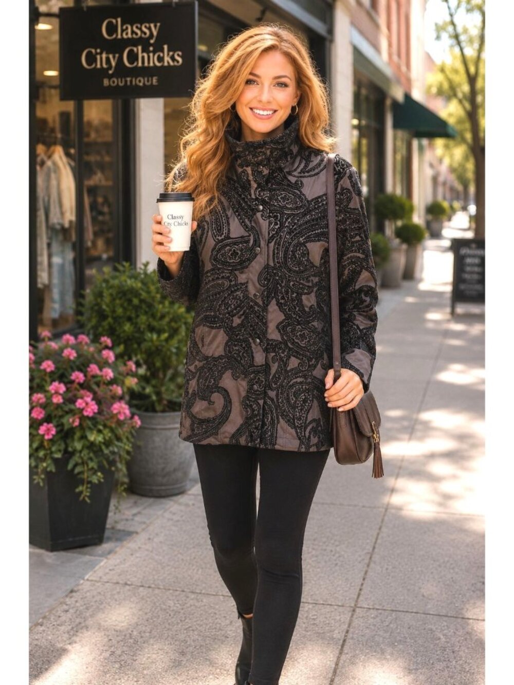 Zenergy by Chico’s Paisley Flocked Jacket Size 2 Black Paisley Button Style Chic